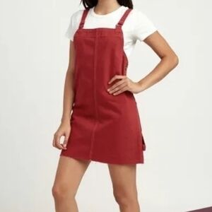 RVCA Red Faded Denim Jumper With Distressed Hem